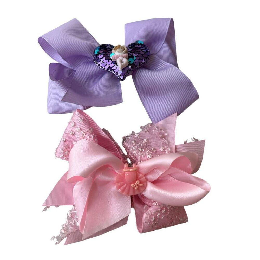 Girls Ballerina Hair Bow Lot of 2 – Pink & Purple Ballet Dance Hair Clips
